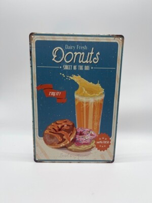 Blechschild Fresh Donuts 20x30cm Nostalgie Retro Reklame Vintage Deko Diner Neu