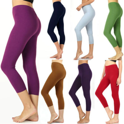 Womens Premium Nylon Capri Leggings Basic Nylon Stretch Pants Yoga Exercise