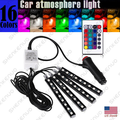 4x LED RGB Under Car Tube Glow Underglow Underbody System Neon Strip Lights Kit