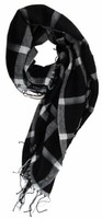 Tigertie Halstuch In Schwarz Anthrazit Grau Kariert Mit Fransen - 90 Cm X 90 Cm