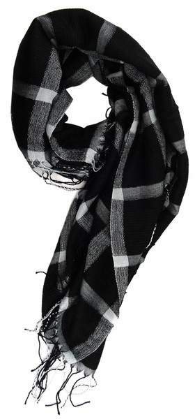 Tigertie Halstuch In Schwarz Anthrazit Grau Kariert Mit Fransen - 90 Cm X 90 Cm-image