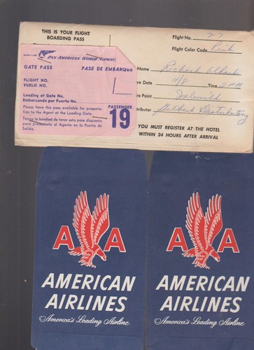 1956 American Airlines Ticket Envelopes &amp; Pan American Gate Pass | eBay