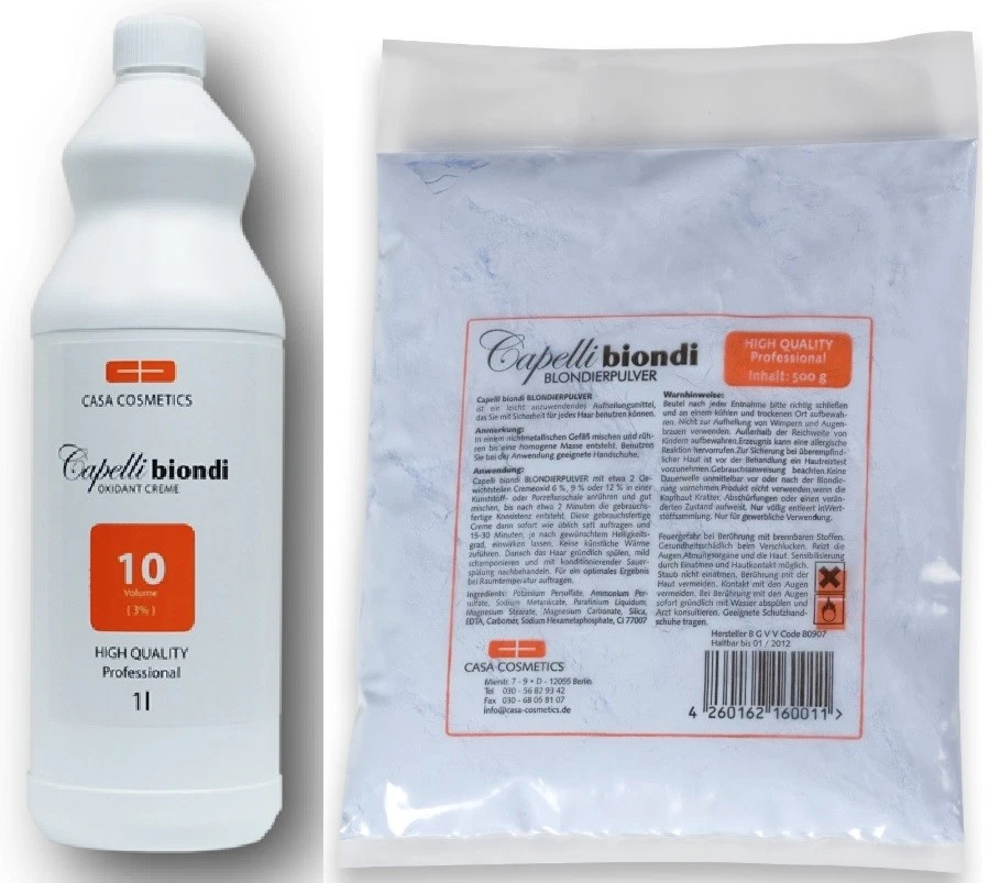 Capelli Biondi MC Creme Oxydant Entwickler 1000ml + Blondierpulver 500g blau Set