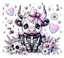 20oz Sublimation Tumbler Wrap Highland Cow Skeleton Ready To Press Heat Transfer