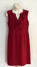 Ann Taylor Loft Women 6 Red Sheath Dress Sleeveless Ruffle Front Career NEW