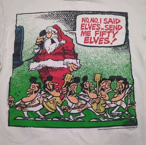 Vintage 1994 Grimmy Mother Goose & Grim Santa Elvis Christmas T Shirt Men’s XL - Picture 3 of 8