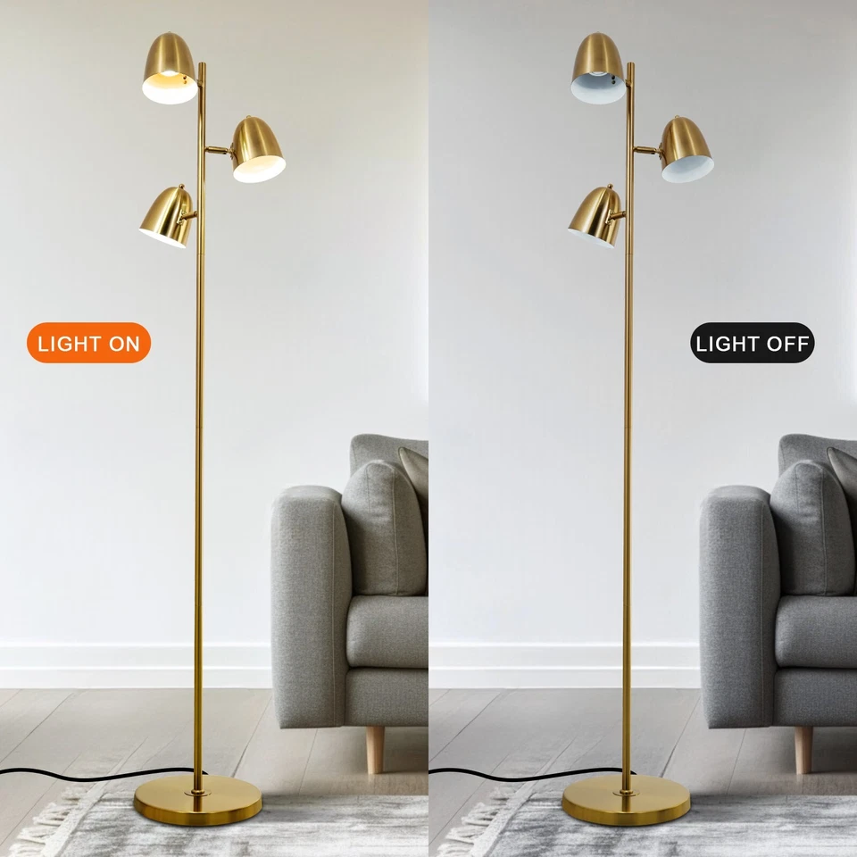 Gold Modern Floor Lamp 3 Rotatable Light Heads Tall Standing Foor Light Fixture - Image 4 of 4