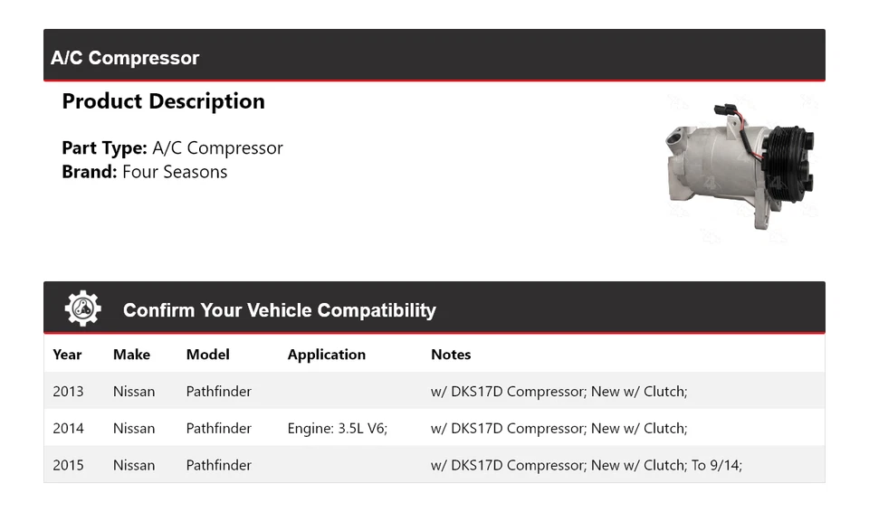 Compresor de aire acondicionado Nissan Pathfinder 2013-2015 4 estaciones 2014 Foto 2 de 4