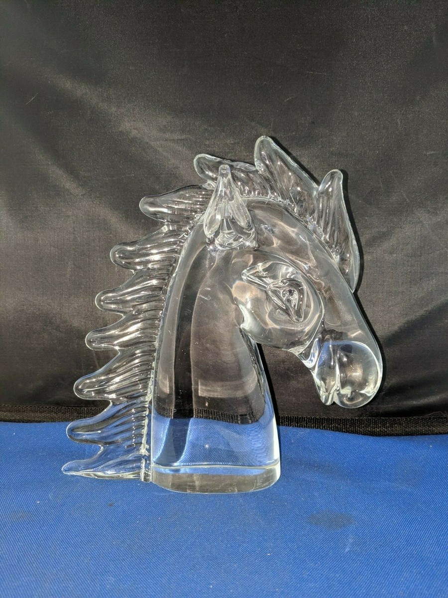 vintage signed Zanetti Licio Murano glass colorless horse head