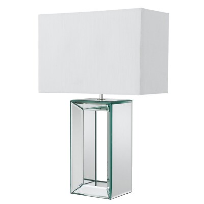 Verspiegelte Reflexionsfuß Design Nachttischlampe Leuchte weiß Kunstseide Schirm