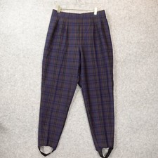 Vintage 80s Stirrup Pants Womens M COUNTERPARTS Blue Plaid Tartan Academia 31/27