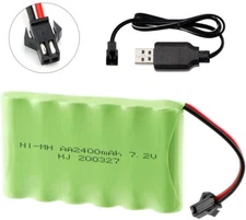 2400mAh 7.2V Ni-MH AA Battery SM-2P 2Pin Connector w/ Charger for RC Car Truck