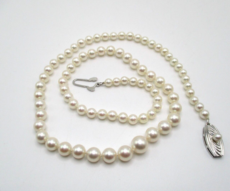 Mikimoto Sterling Silver Graduated Pearl Strand Necklace 19" [N102]