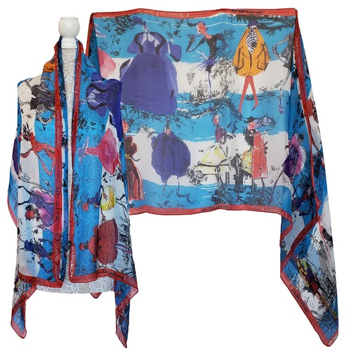 CHRISTIAN LACROIX SCARF SILK COUTURE SKETCH PRINT FOULARD LONG 69" x 26"