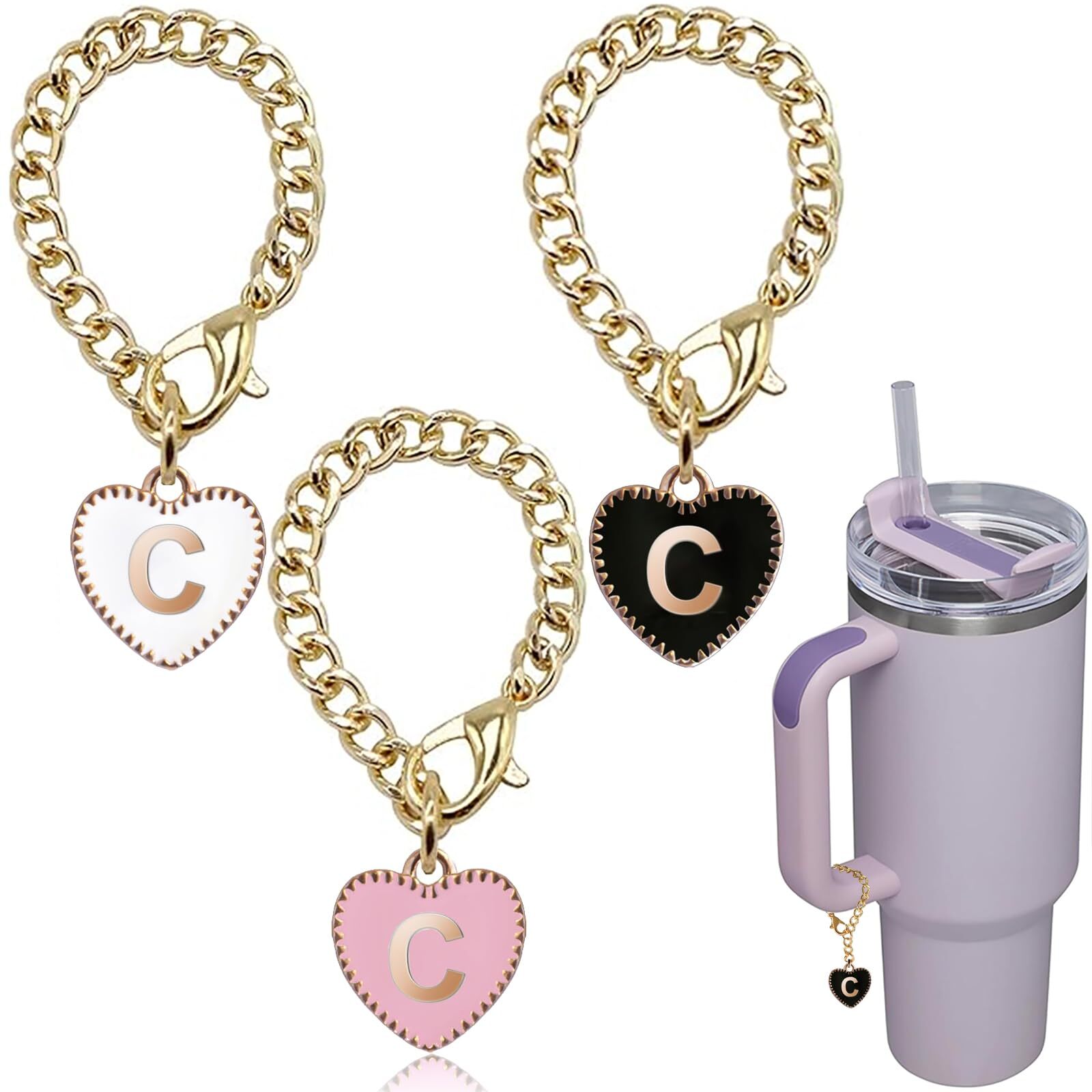 Ekarley Letter Charm Accessories for Stanley Cup, 3Pcs Heart