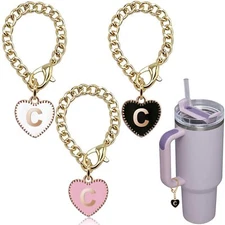 Ekarley Letter Charm Accessories for Stanley Cup, 3Pcs Heart Shaped Water Bottle