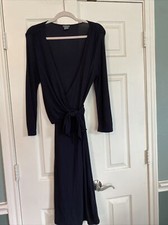 Ann Taylor Size 6 Black Midi Wrap Dress