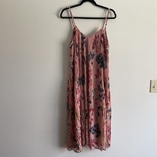 Lulus S Spaghetti Straps Liza Mauve Pink Floral Print Pleated Midi Dress NWT
