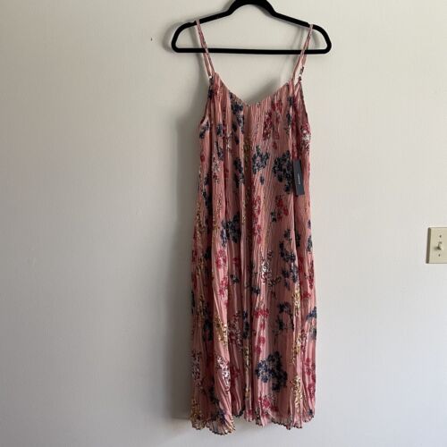 Lulus S Spaghetti Straps Liza Mauve Pink Floral Print Pleated Midi Dress NWT