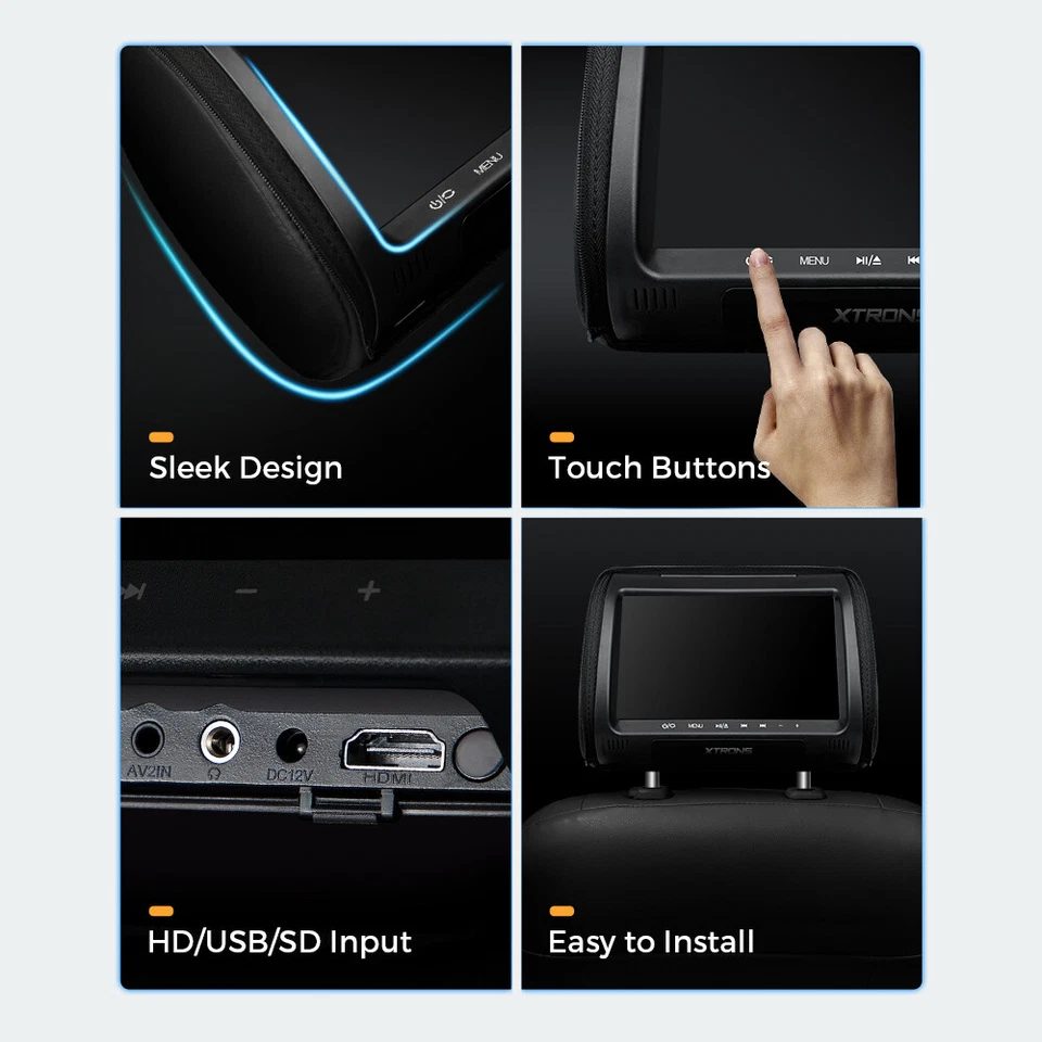 2PCS 9" Car Pillow Headrest Monitor Screen Game DVD Player HDMI /USB/SD/IR Black - Image 2 of 4