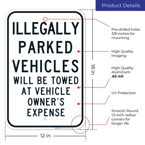 Illegally Parked Vehicles Towed Sign, - Picture 4 of 86