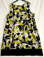 Ronni Nicole Summer Dress Midi, White Green Black Abstract, Easy Care Size W24