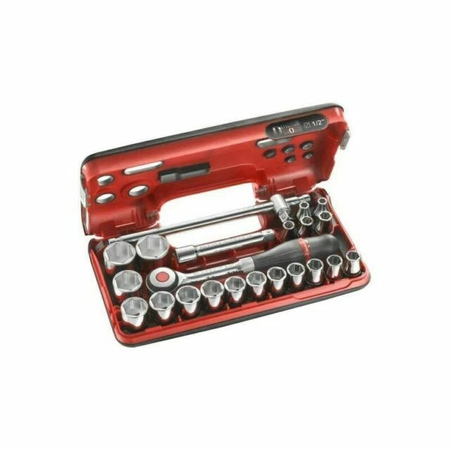 FACOM Detection BOX Coffret de Cliquet à Manche Rotatif avec Douilles 1/2" 6 Pans Métriques - 22 Pièces (S.360DBOX4PB)