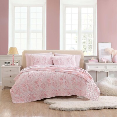 Full/Queen Betsey Johnson Butterfly 100% Microfiber Quilt Set Ombre Pink New