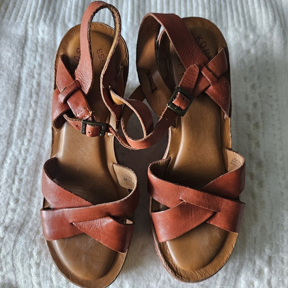 Korkease Womens Sz 7M BROWN Leather Strappy Platform Sandals eBay