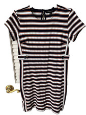 Banana Republic Petite Size 6 Navy White Striped Short Sleeve Sheath Knit Dress