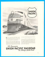 Union Pacific Railroad freight train locomotive WWII vintage print ad 1942