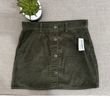 Old Navy Girls Green Corduroy A-Line Skirt Size 10-12 Button Front Pockets