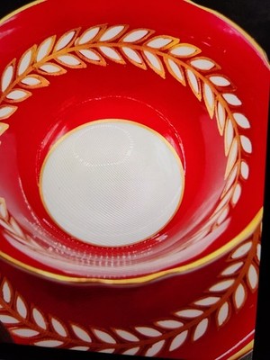 Vtg AYNSLEY Cup & Saucer Set Maroon / Red White Leaf Gold rim
