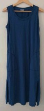 T by Talbots Sleeveless Midi Dress Size Medium Blue Cotton Pockets Coastal Tank