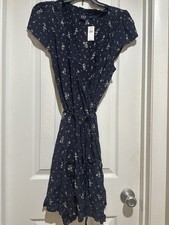 Gap Mini Wrap Dress, Navy Blue Floral, Size Large, New W/Tags