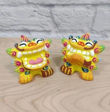 Yonago-yaki Doga Yellow Shisa 2 Pieces As Shown