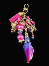 Handmade bold pink bling purse charm zipper pull backpack charm keychain shell