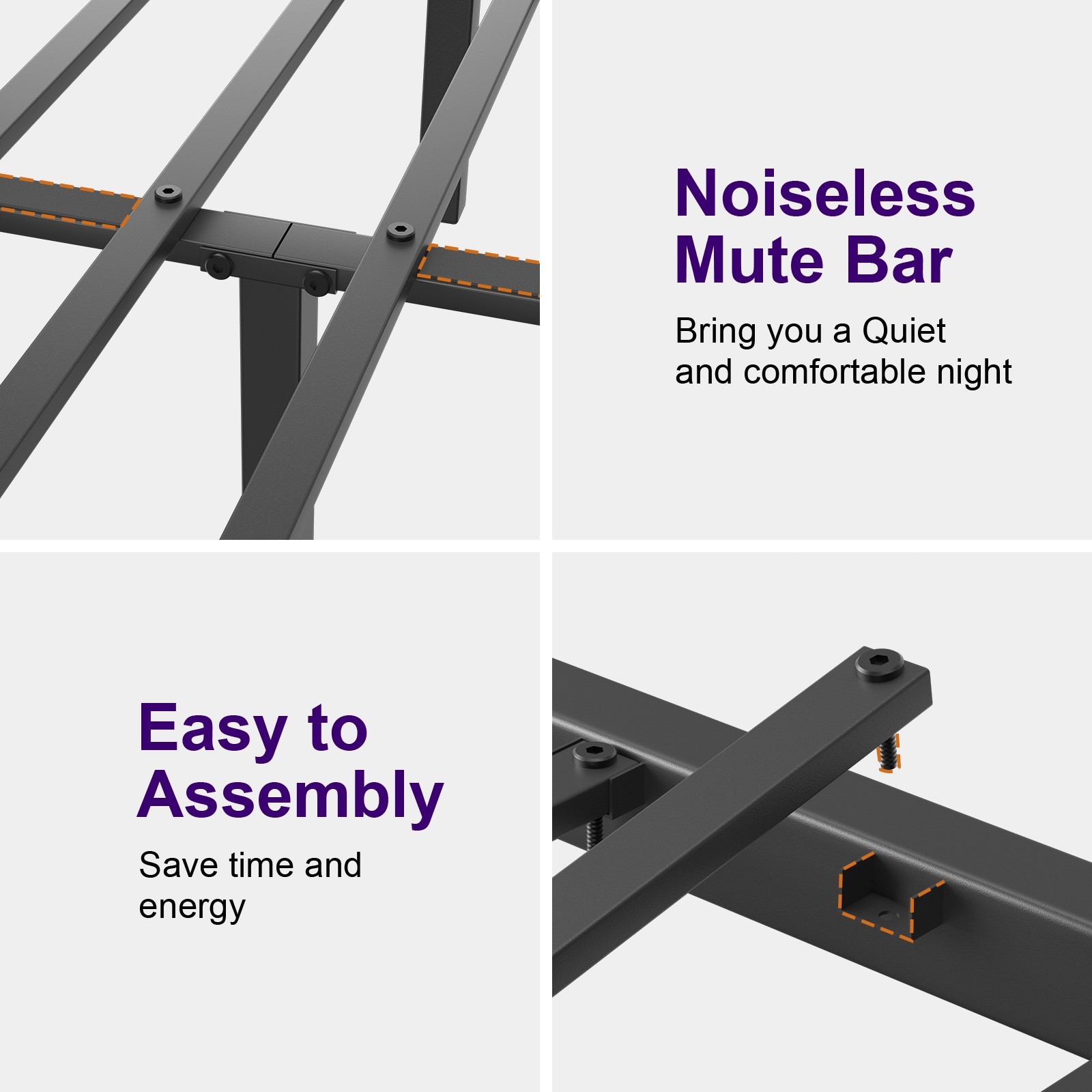 Bed frame with&nbsp;Strong Metal, Under Bed Storage, No Box Spring Required.