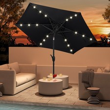 7.5' Solar Powered Patio Umbrella w/ LED Lights Push Button Tilt Crank Handle