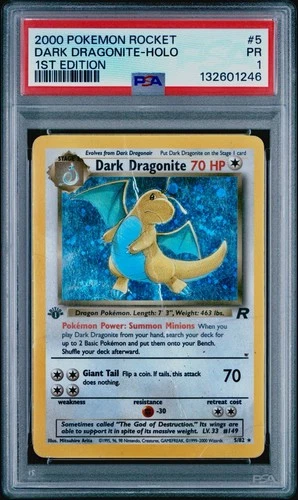 Pokemon Dark Dragonite Team Rocket 1st Edition Holo Rare #5 PSA 1 Swirl