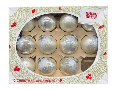 VTG Shiny Brite Silver Champagne ? Snowcap Ornaments Glitter Lot 11 Box Matte