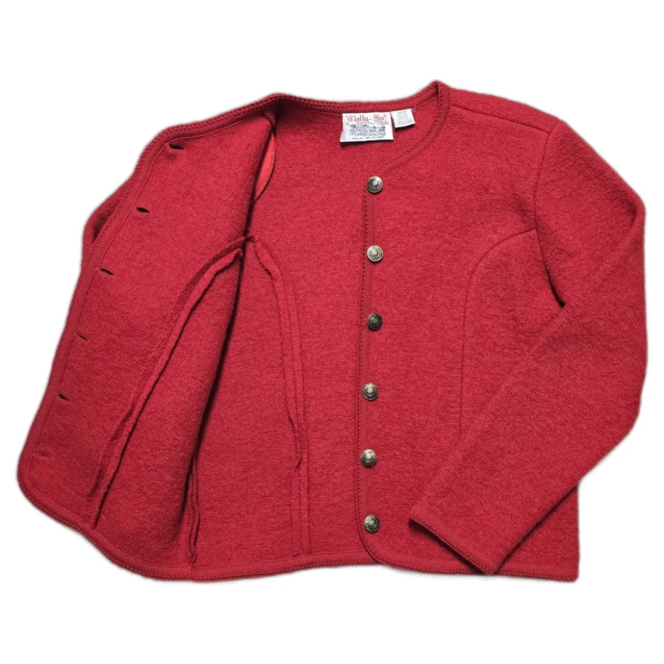 Vintage Tally Ho Creation Cardigan Sweater Womans S Wool Red Button Knit Thick - Image 2 of 4