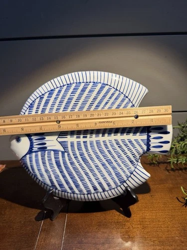 Vintage Blue & White Hand Painted Large Trivet  9.5” L 8” W. EUC. RARE HTF image 2