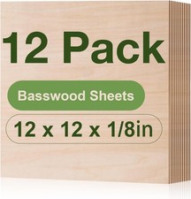12-Pack Basswood Sheets 1/8" x 12" x 12" - Laser Engraving Blanks, 3mm Wood f.
