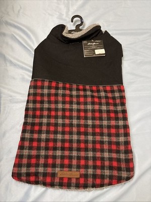 Eddie Bauer Dog Coat Small Buffalo Plaid Red Black Sherpa Fleece Lined Vest