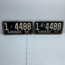 1940 Kansas License Plate Pair W Metal License Plate Frame Tag 1 - 4488