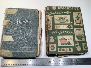 2 Vintage Notebook Recipe BINDERS Hand Written Clippings Cards WELL LOVED QUAINT