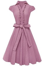 Pink Cotton Ruffle Neck Cap Sleeve Knee Length Sundress Self Tie XL