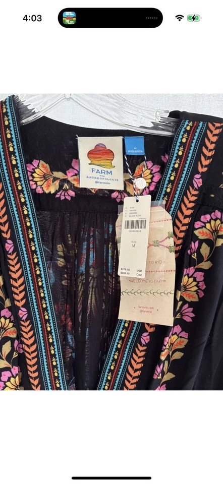 Farm Rio x Anthropologie Black Floral Printed V- Neck Jumpsuit MEDIUM  - Image 3 of 4