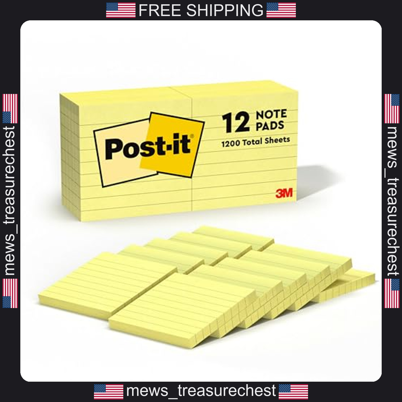 Post-it Notes 3x3 in Canary Yellow Lined 12 Pads for Notes & Reminders